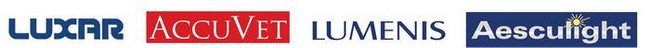 Logos for Luxar, AccuVet, Lumenis, and Aesculight