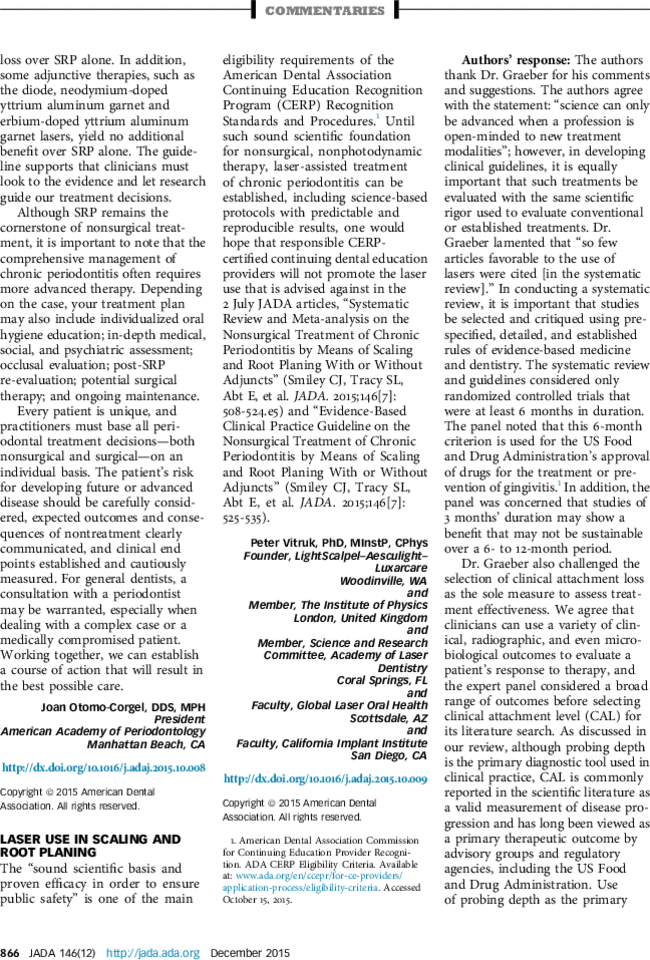 laser use in scaling and root planing