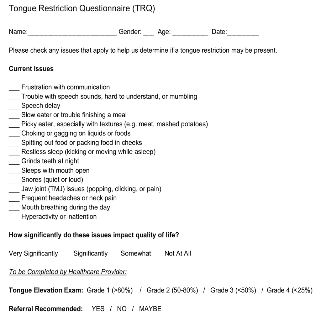 Figure 1: Tongue Restriction Questionnaire